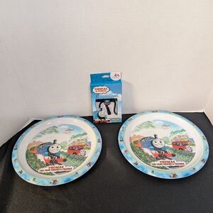 Thomas The Tank Engine Plate Melamine Lot 2 & New Thomas No Tie Shoelaces Bundle